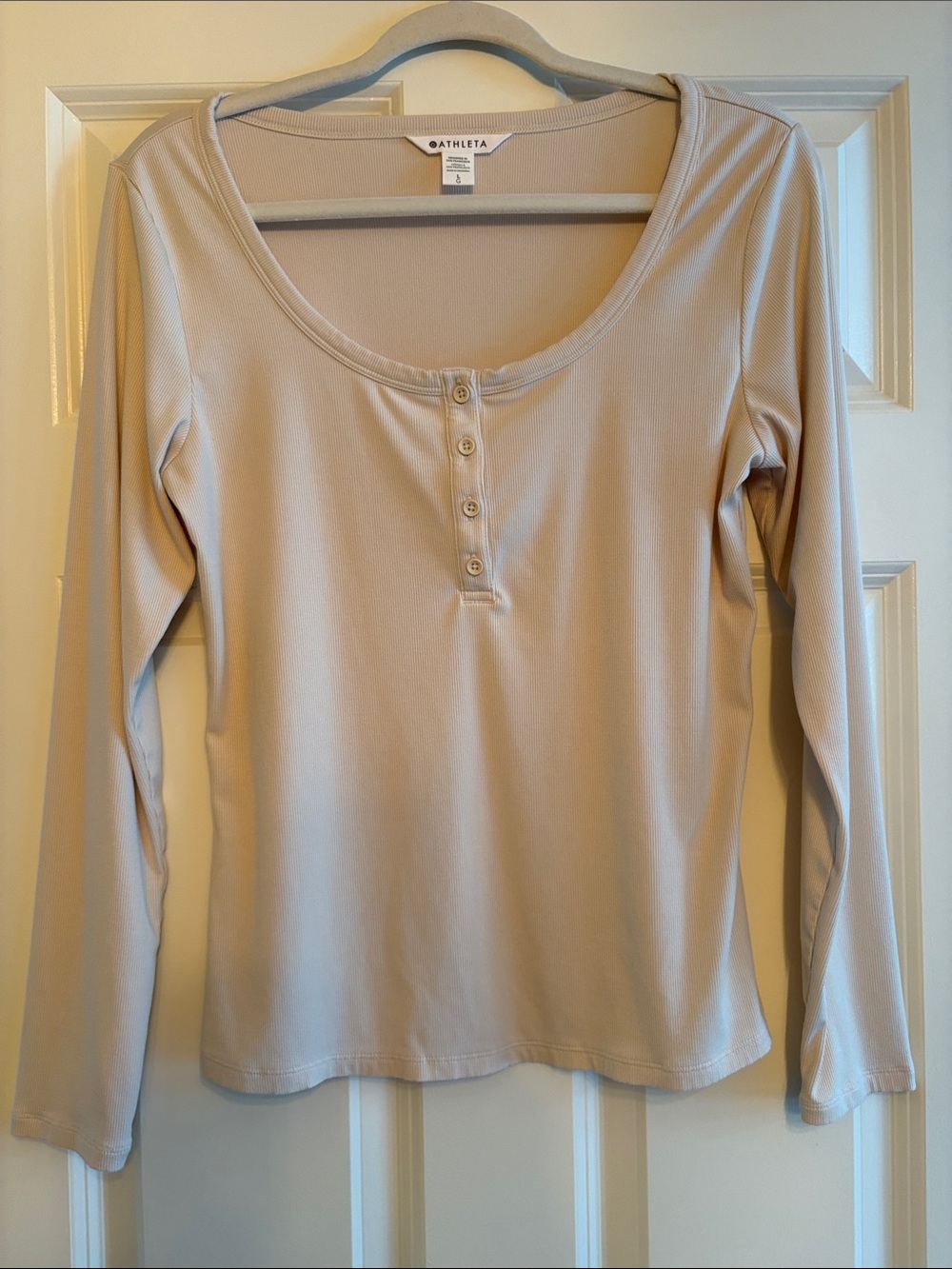 Athleta Ribbed Henley Long-Sleeve Top Cream Ivory -Women’s Large